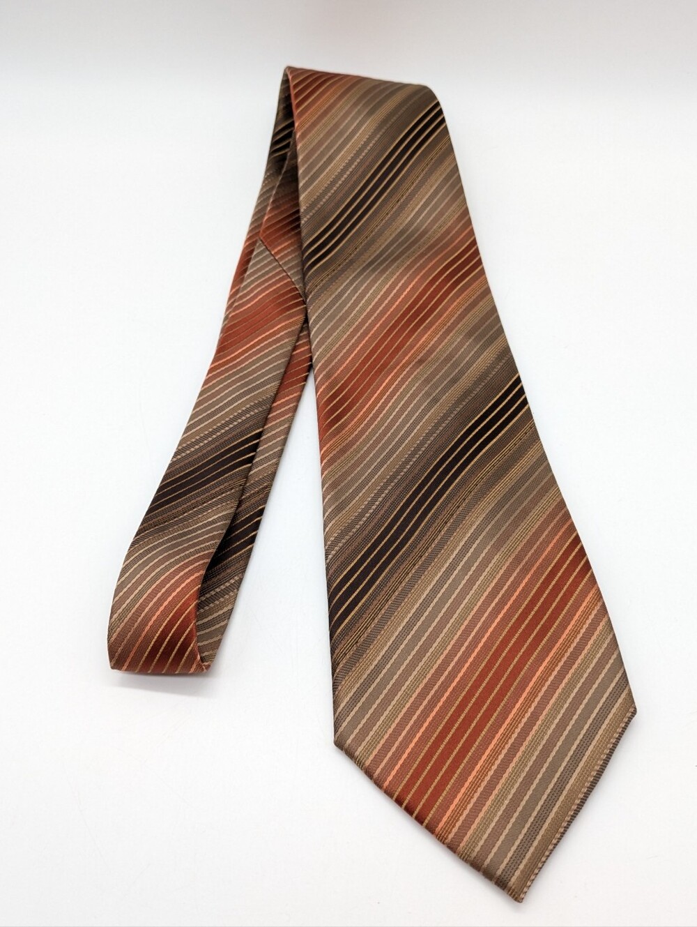 Kenneth Cole Brown Orange Striped Mens Silk Neck Tie